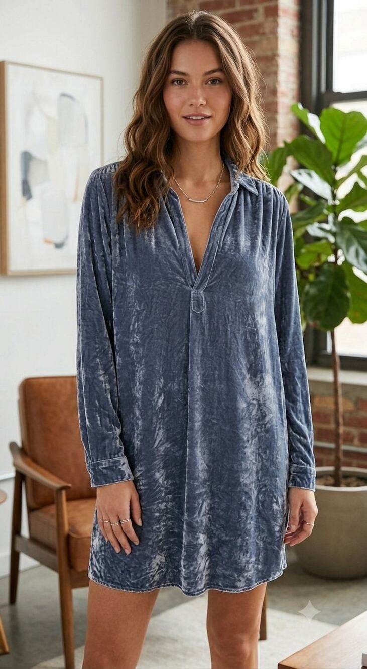 CP Shades Jasmine Velvet Blue Tunic Mini Dress Small